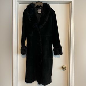 B Lucid, Ltd Black Faux Fur Lined Suede Trench Coat